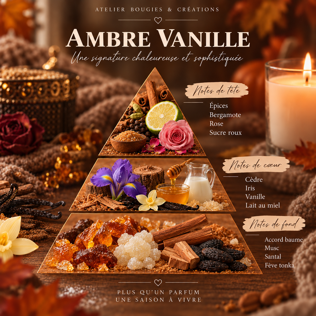 Bougie Ambre Vanille  | Cire de soja naturelle | Atelier Bougies & Créations