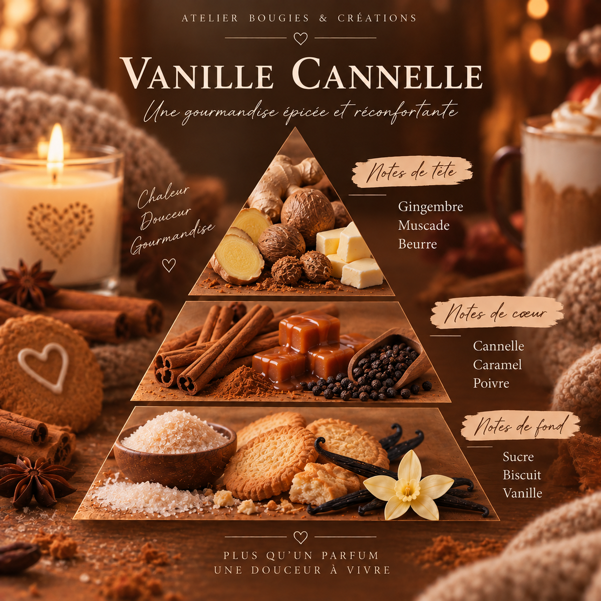 Fondant Vanille Cannelle | Cire de soja naturelle | Atelier Bougies & Créations