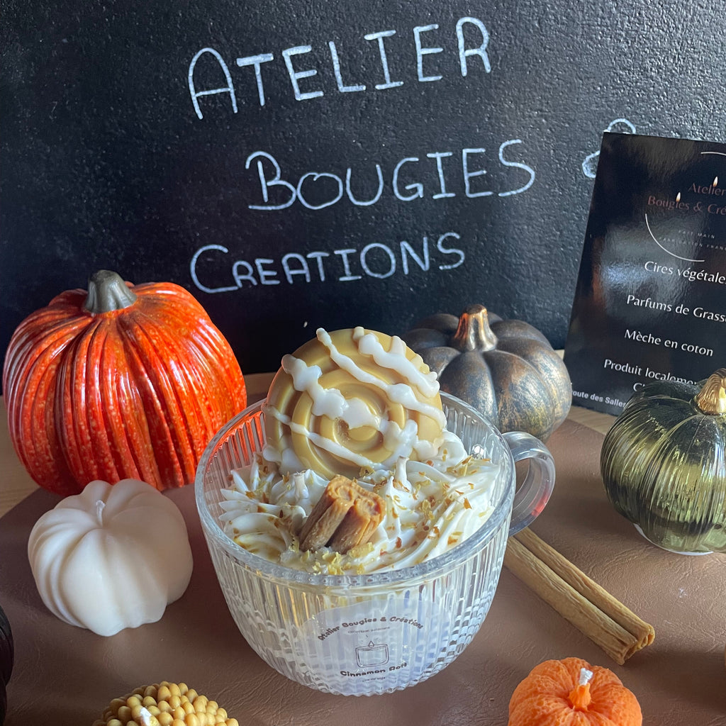 Bougie Cinnamon Roll ｜Cire de soja naturelle ｜Atelier bougies & créations