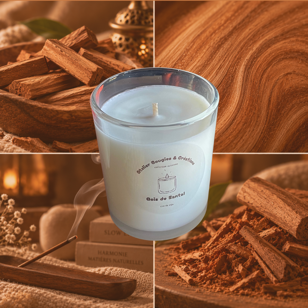 Bougie Bois de Santal | Cire de soja naturelle | Atelier Bougies & Créations