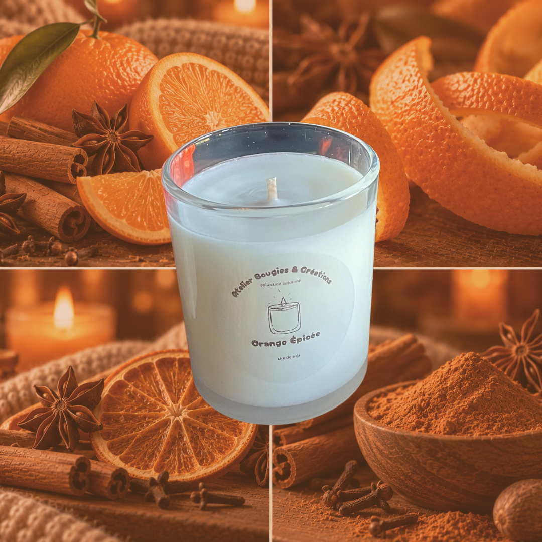 Bougie Orange épicée | Cire de soja naturelle | Atelier Bougies & Créations
